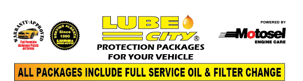 Lube City Oil Change Protection Packages for your Vehicle. All Packages include full service oil and filter change.