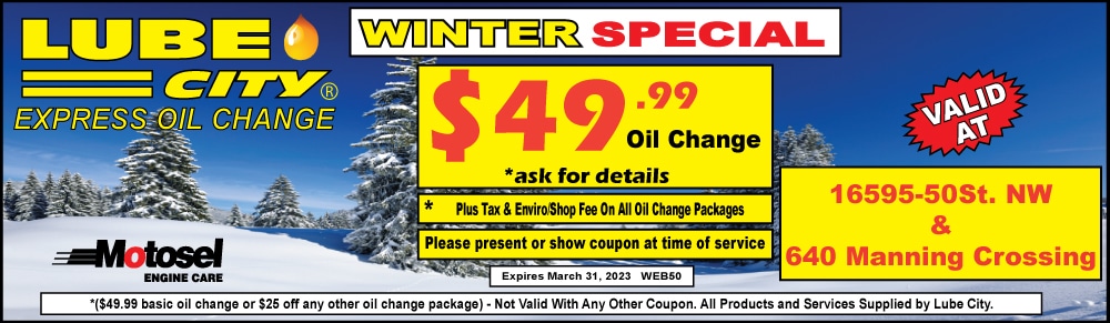 Pilot Sound and Manning Crossing Edmonton Alberta Coupon Spring Savings Special Oil Change includes Diesel vehicles Valid Until February 28,, 2023 - WEB50